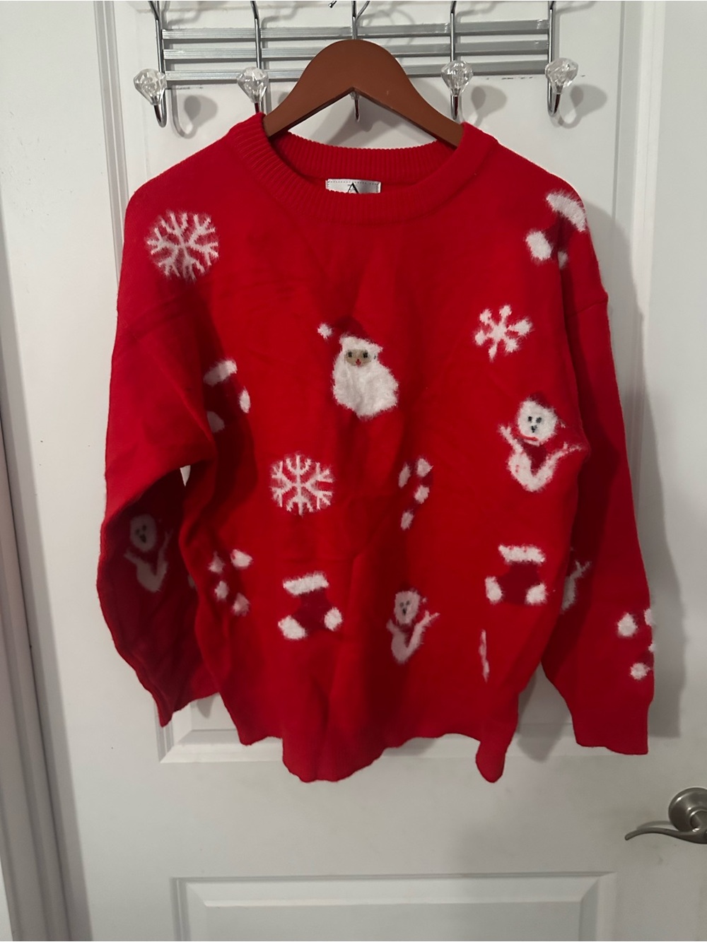Source Unknown Red Holiday Snowman & Snowflake Crewneck Sweater